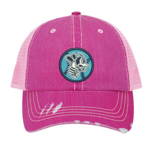 St Ambrose Softball Washed Herringbone Cotton distressed Twill Trucker Cap-Fuchsia