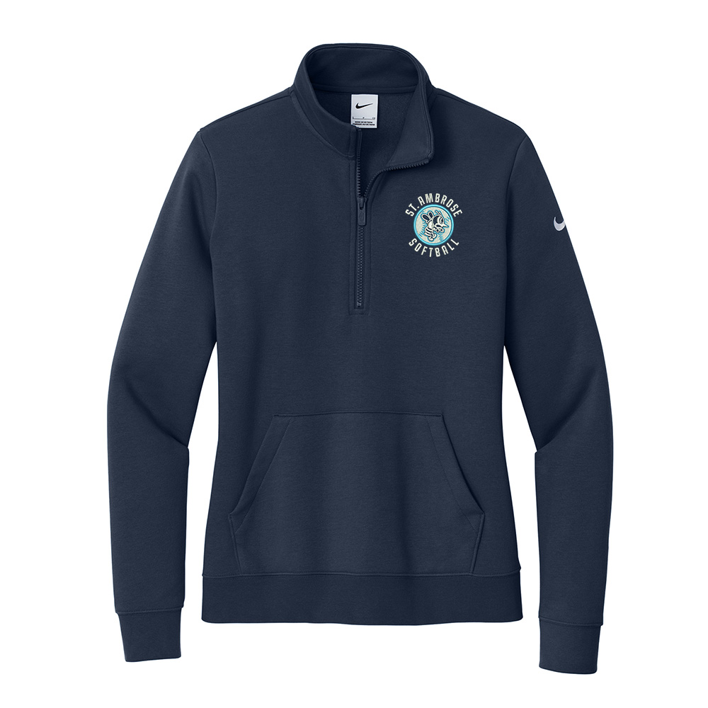 St Ambrose Softball Nike Ladies Club Fleece Sleeve Swoosh 1/2-Zip-Midnight Navy