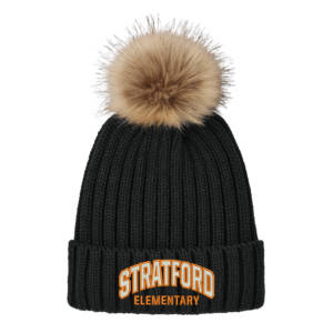 Stratford Elementary Port Authority Faux Fur Pom Beanie -Black