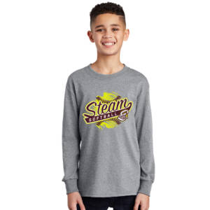 Steam Softball Youth Cotton Long Sleeve T Shirt – AthleticHeatherGrey