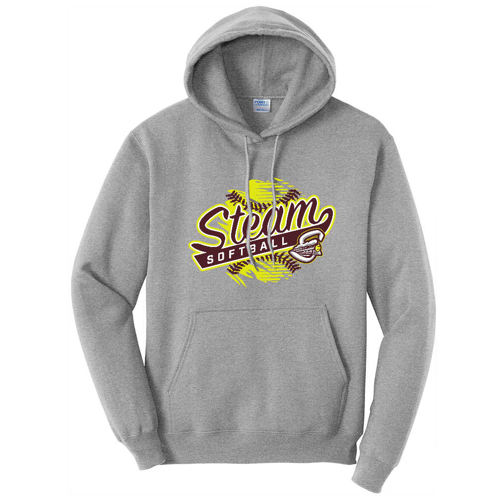 Steam Softball Unisex Classic Core weight Cozy Pullover Hooded Sweatshirt - AthleticHeatherGrey