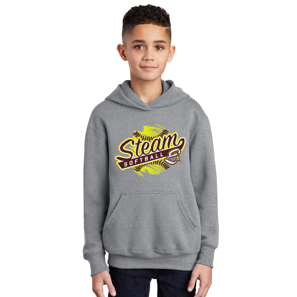 Steam Softball Youth Hooded Sweatshirt - AthleticHeather