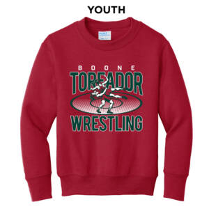 Boone Girls Wrestling  Youth Crewneck Sweatshirt -Red