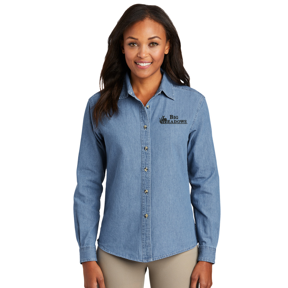 Big Meadows Port Company Ladies Long Sleeve Value Denim Shirt - FadedBlue