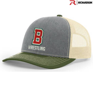Boone Wrestling Richardson Pro Mesh Adjustable Tri Color Trucker Cap-Heather Grey/Birch/Army
