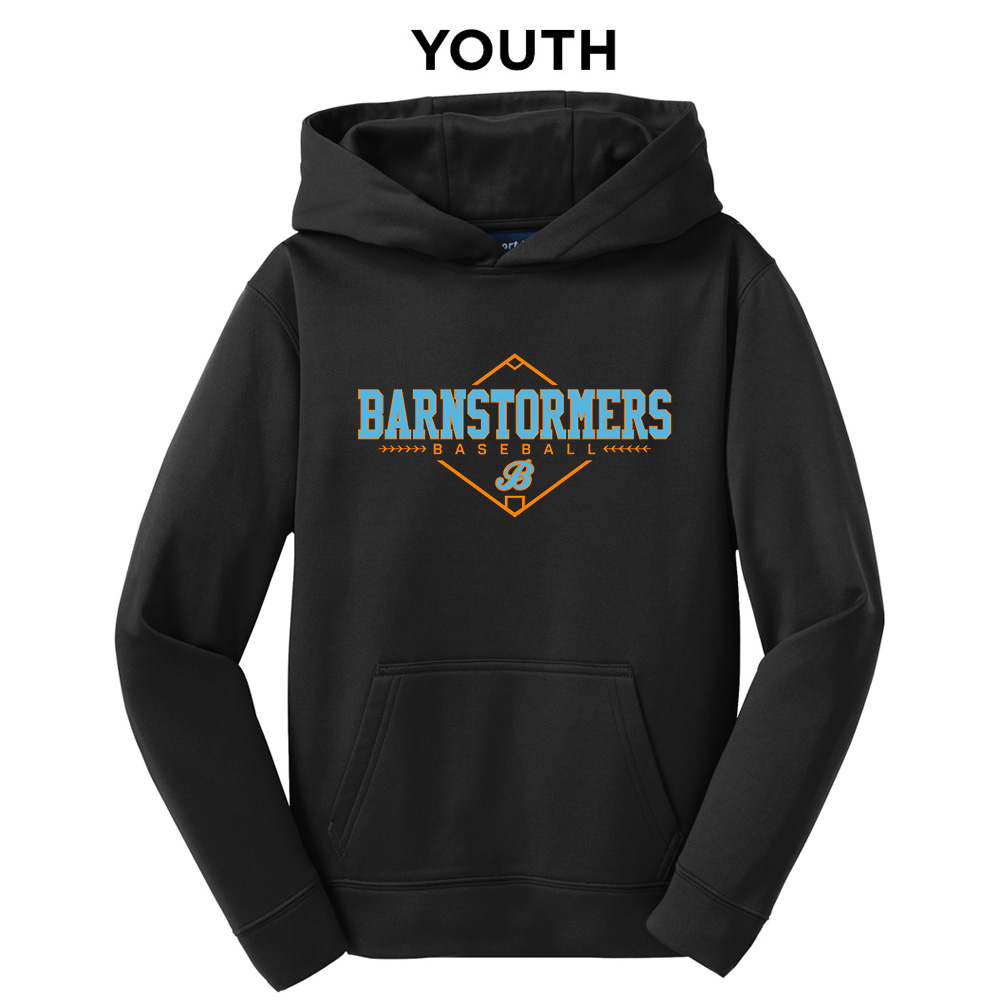 Barnstormers BB Sport Tek youth Sport Wick Fleece Hooded Pullover - Black