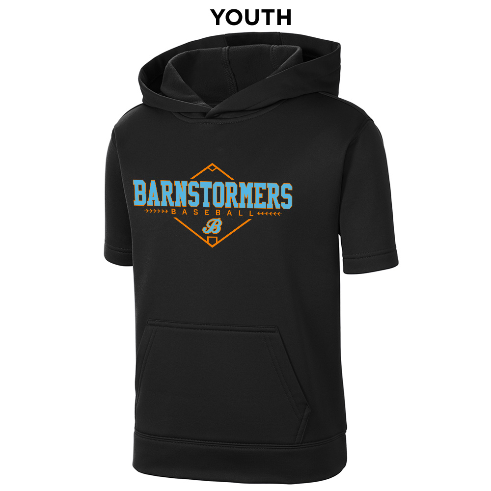 Barnstormers BB Sport Tek YOUTH Sport Wick Fleece Short Sleeve Hooded Pullover - Black