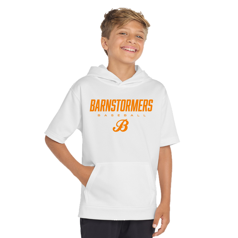 Barnstormers BB Sport Tek YOUTH Sport Wick Fleece Short Sleeve Hooded Pullover - White