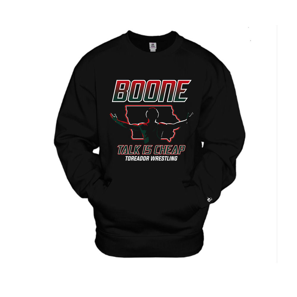 Boone Wrestling TG Unisex cewneck fleece sweatshirt w/pouch pocket - Black