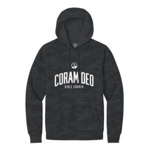 Coram Deo Bible Church District Wash Camo Fleece Hoodie – Black