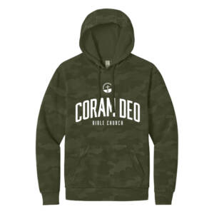 Coram Deo Bible Church District Wash Camo Fleece Hoodie – Olive Drab Green
