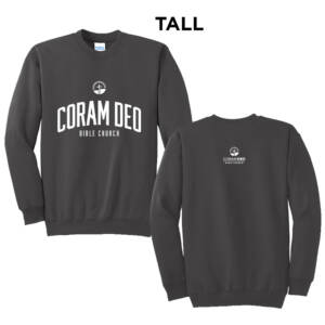 Coram Deo Bible Church Port Co TALL Ultimate Crewneck Sweatshirts – Charcoal Grey