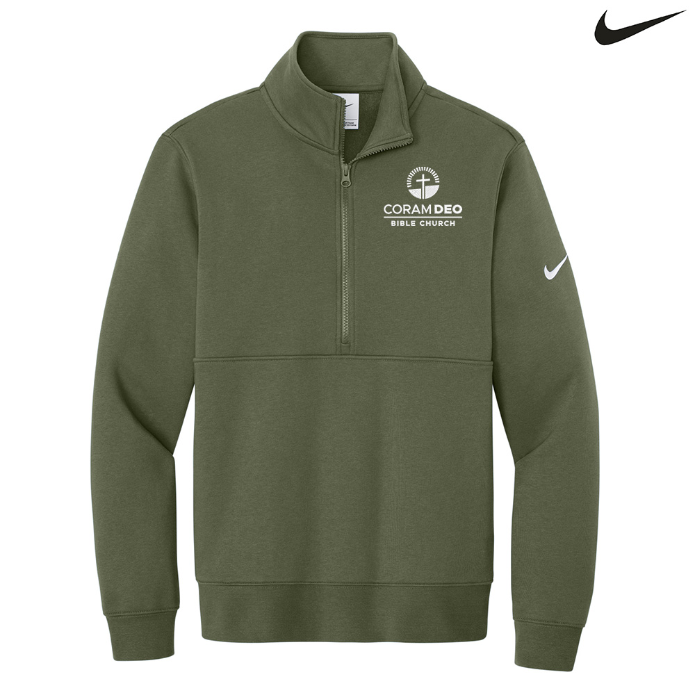 Coram Deo Bible Church Nike Club Fleece Sleeve Swoosh 1/2 Zip -Medium Olive