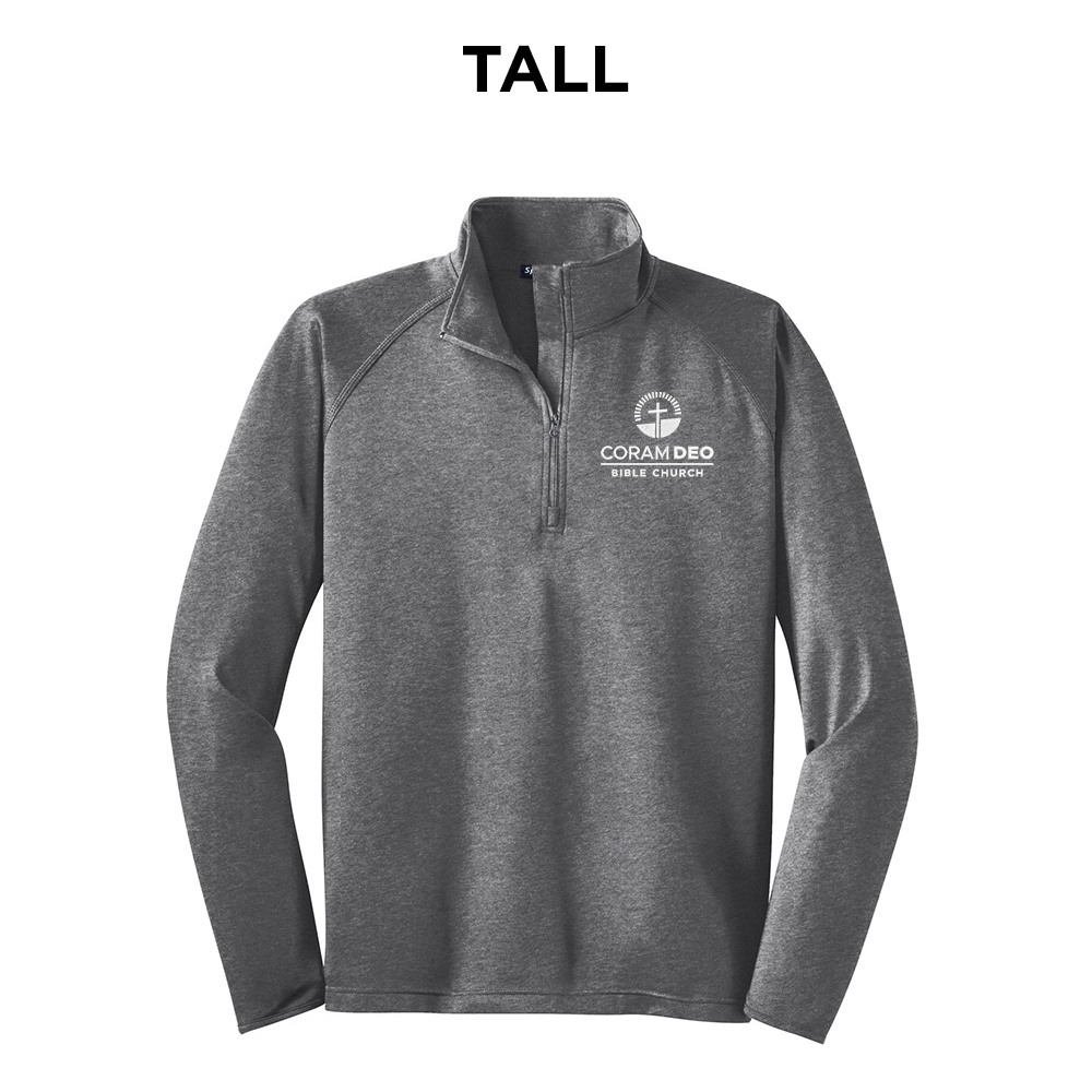 Coram Deo Bible Church Sport Tek TALL Sport Wick Stretch 1/2 Zip Pullover - CharcoalHeather
