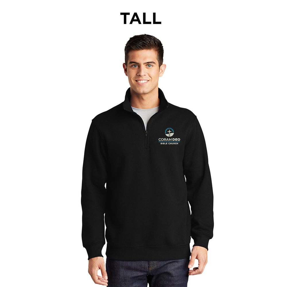 Coram Deo Bible Church Sport Tek Tall 1/4 Zip Sweatshirt - Black