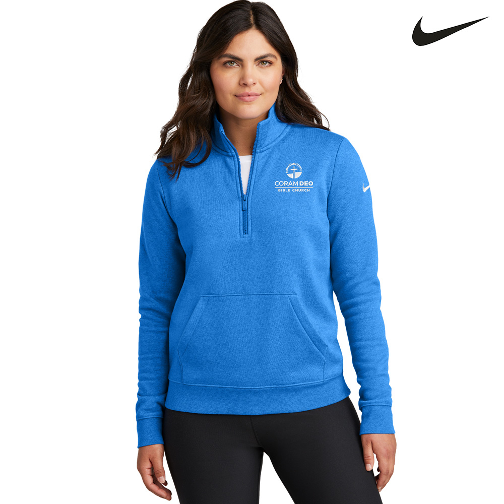 Coram Deo Bible Church Nike Women Club Fleece Sleeve Swoosh 1/2 Zip - LightGameRoyalHeather