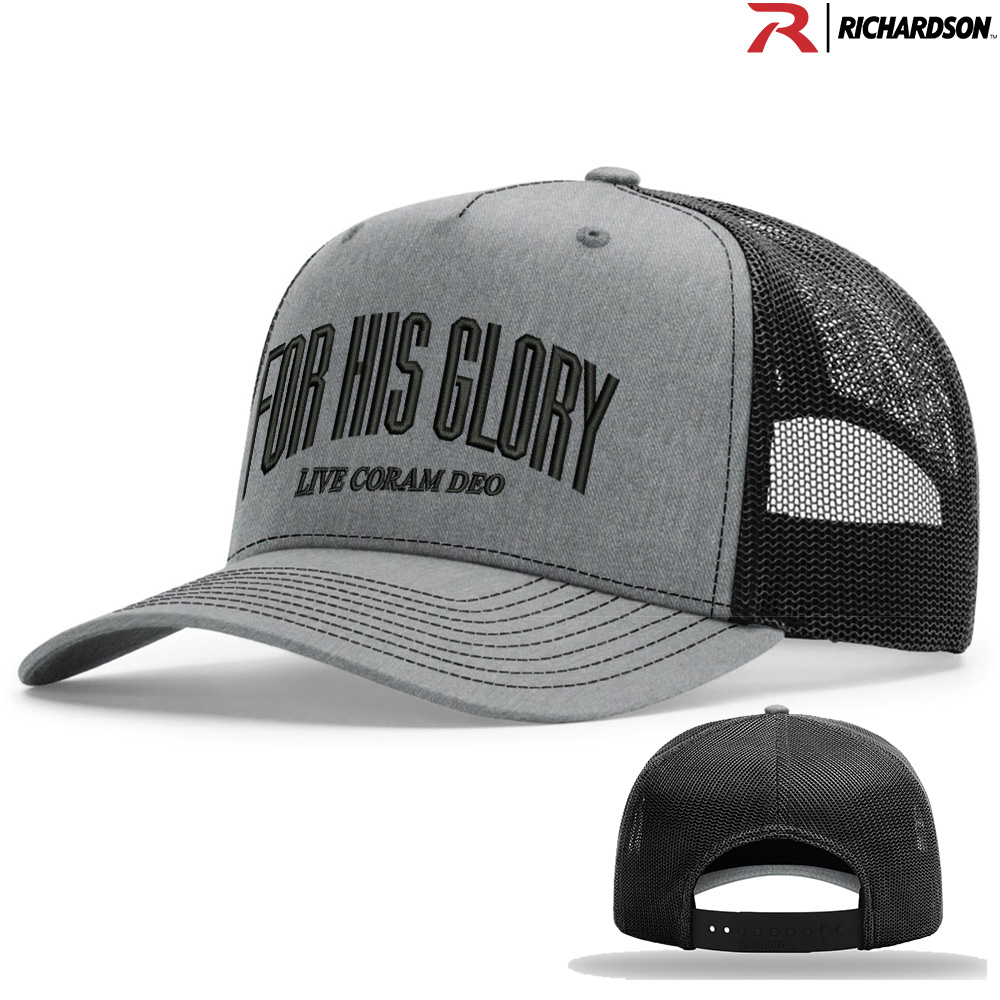 Coram Deo Bible Church Richardson Five Panel CHAMP High Profile Trucker mesh snap back cap Split color - SPLHeatherBlack