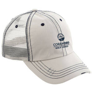 Coram Deo Bible Church Washed Herringbone Cotton distressed Twill Trucker Cap – Putty