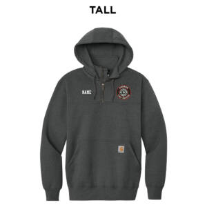 Coggon Fire Carhartt Tall Rain Defender Paxton Heavyweight Hooded Zip Mock Sweatshirt-Carbon Heather