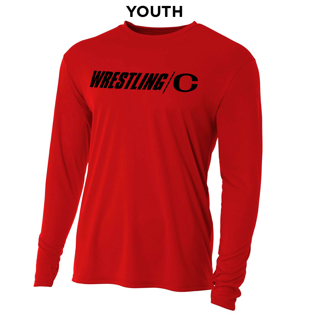Clinton MS Wrestling Youth Cooling Performance long sleeve Crew Tee-Scarlet
