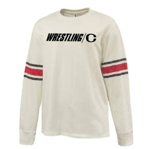 Clinton MS Wrestling Pennant HEAVYWEIGHT 8.0 oz. antique white cotton jerseyarchive-style printed slve Stripe