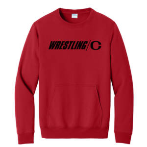 Clinton MS Wrestling Unisex Core Fleece Crewneck Pocket Sweatshirt-Red