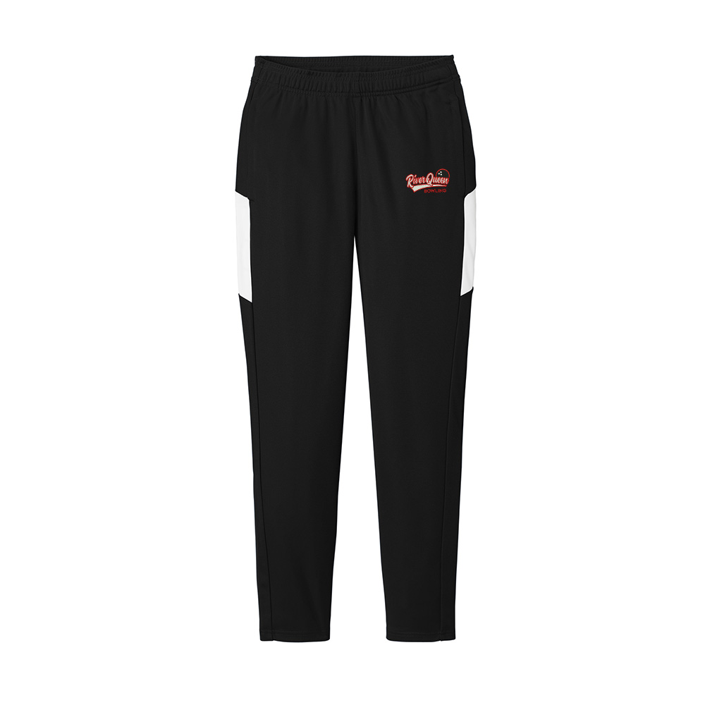 Clinton Queen Bowling Sport-Tek Ladies Tapered leg color blockTravel Pant with side pockets-Black/White