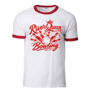 Clinton Queen Bowling Unisex Cotton Ringer Tee-White/Red