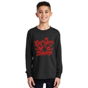 Clinton Queen Bowling  Youth Cotton Long Sleeve T Shirt -Black