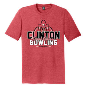 Clinton Queen Bowling District Perfect Tri-blend  Crew Tee Unisex-Red Frost