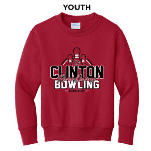 Clinton Queen Bowling Youth Fleece Crewneck Sweatshirt-Red