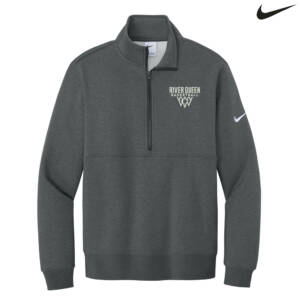 Clinton Queen Basketball Nike Club Men Fleece Sleeve Swoosh 1/2-Zip-Charcoal Heather