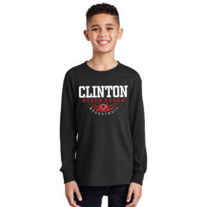 Clinton Queen Basketball  Youth Cotton Long Sleeve T Shirt -Black