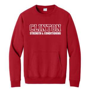 Clinton Strength Unisex Core Fleece Crewneck Pocket Sweatshirt – Red