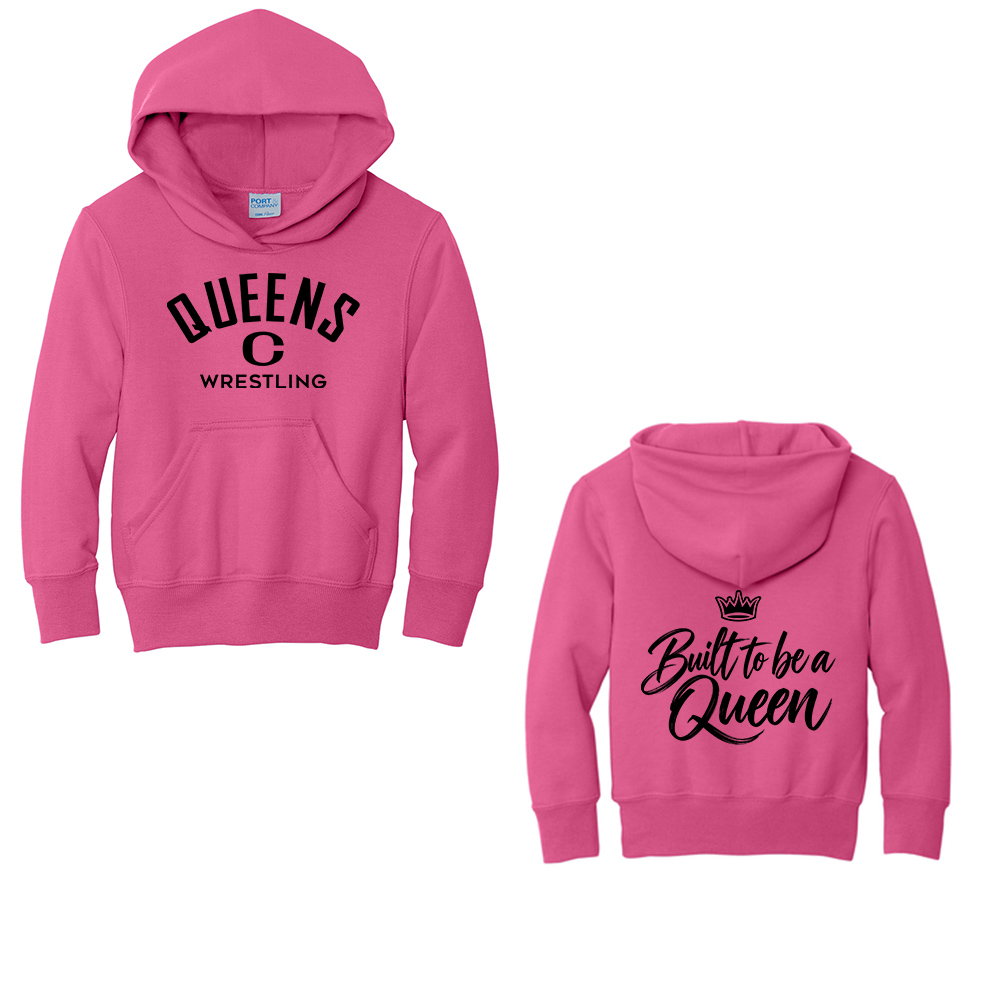 Queens Wrestling Youth Hooded Sweatshirt-Sangria