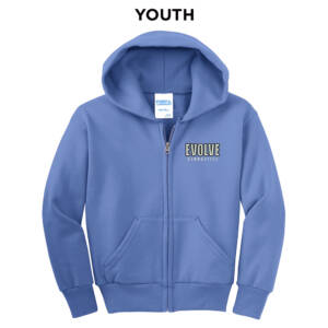 Evolve Youth core fleece full zip hooded sweatshirt – Carolina Blue
