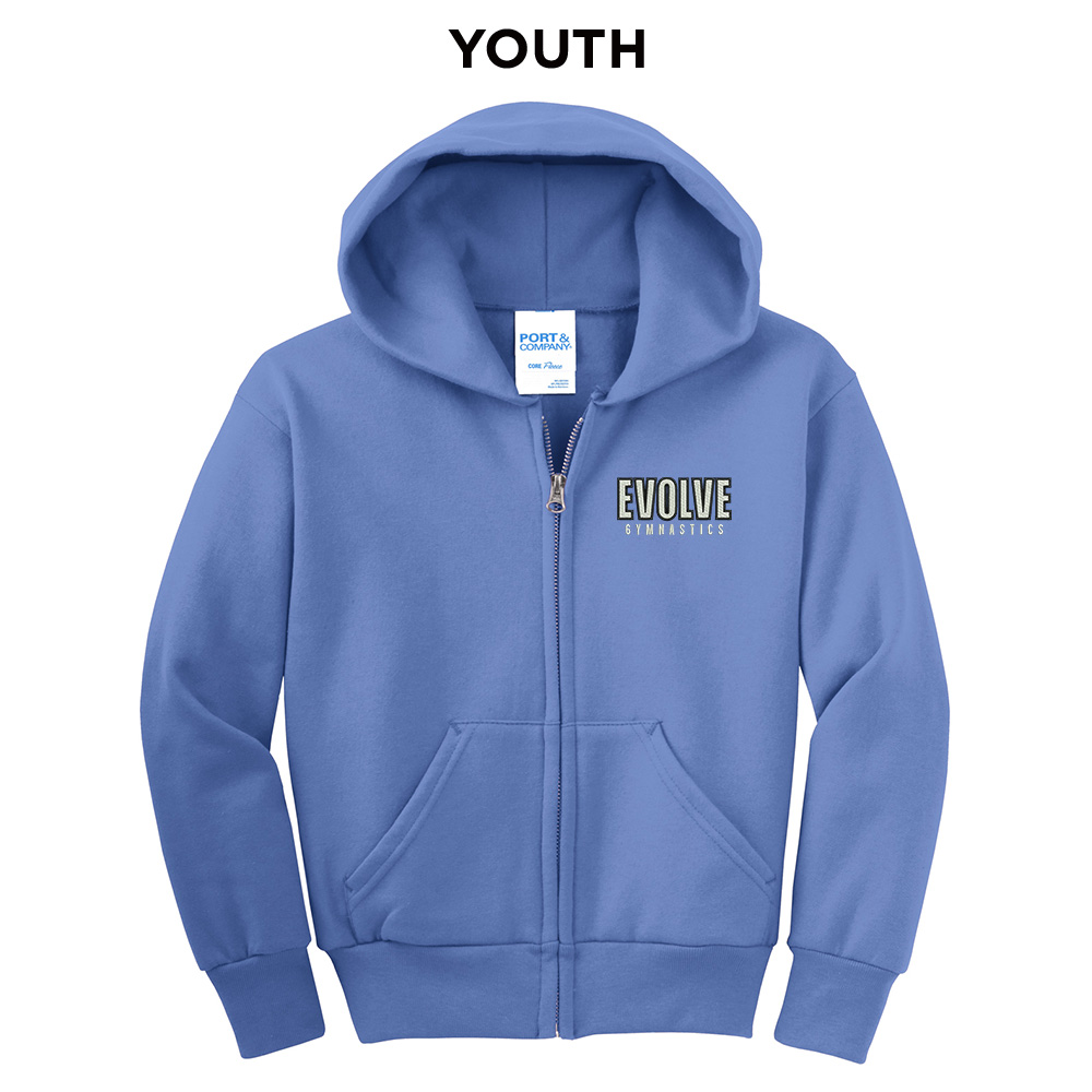 Evolve Youth core fleece full zip hooded sweatshirt - Carolina Blue
