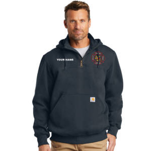 Fulton Fire Carhartt Adult Rain Defender Paxton Heavyweight Hooded Zip Mock Sweatshirt-navy