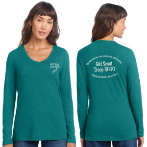 Girl Scout Troop District Women’s Perfect Tri Long Sleeve V Neck Tee – Heatheredteal