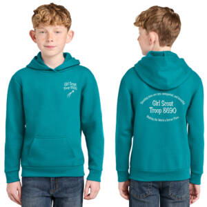 Girl Scout Troop  Youth Easy Fleece Pullover Hooded Sweatshirt – Bright Aqua