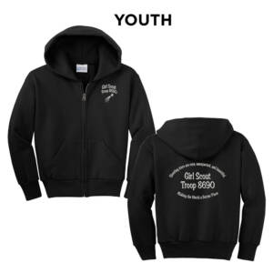 Girl Scout Troop Youth Core Fleece Full Zip Hooded Sweatshirt-Black