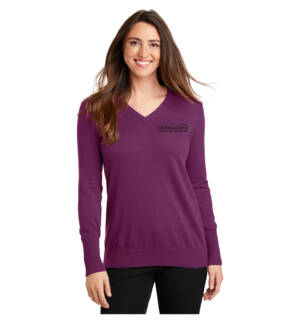 Gotham City Port Authority Ladies V-Neck Sweater-Deep Berry