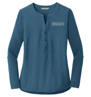 Gotham City Port Authority Ladies Concept Henley Tunic-Dusty Blue
