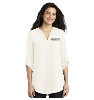 Gotham City Port Authority Ladies 3/4 Sleeve Tunic Blouse-Ivory Chiffon