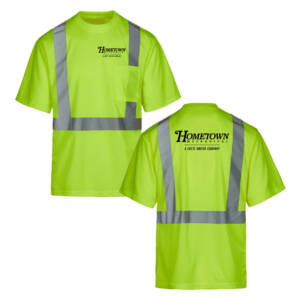 Hometown Class 2 Hi Vis Safety Green Short Sleeve moisture wicking T-shirt with pocket-Safety Green