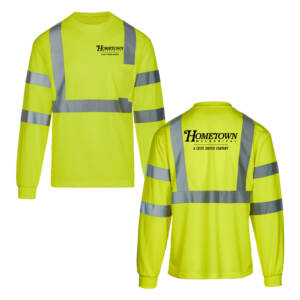 Hometown Class 3 Hi Vis Safety Green Long Sleeve moisture wicking T-shirt with pocket-Safety Green