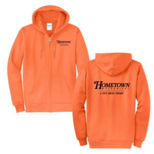 Hometown Unisex Core Fleece Full Zip Hooded Sweatshirt-Neon Orange