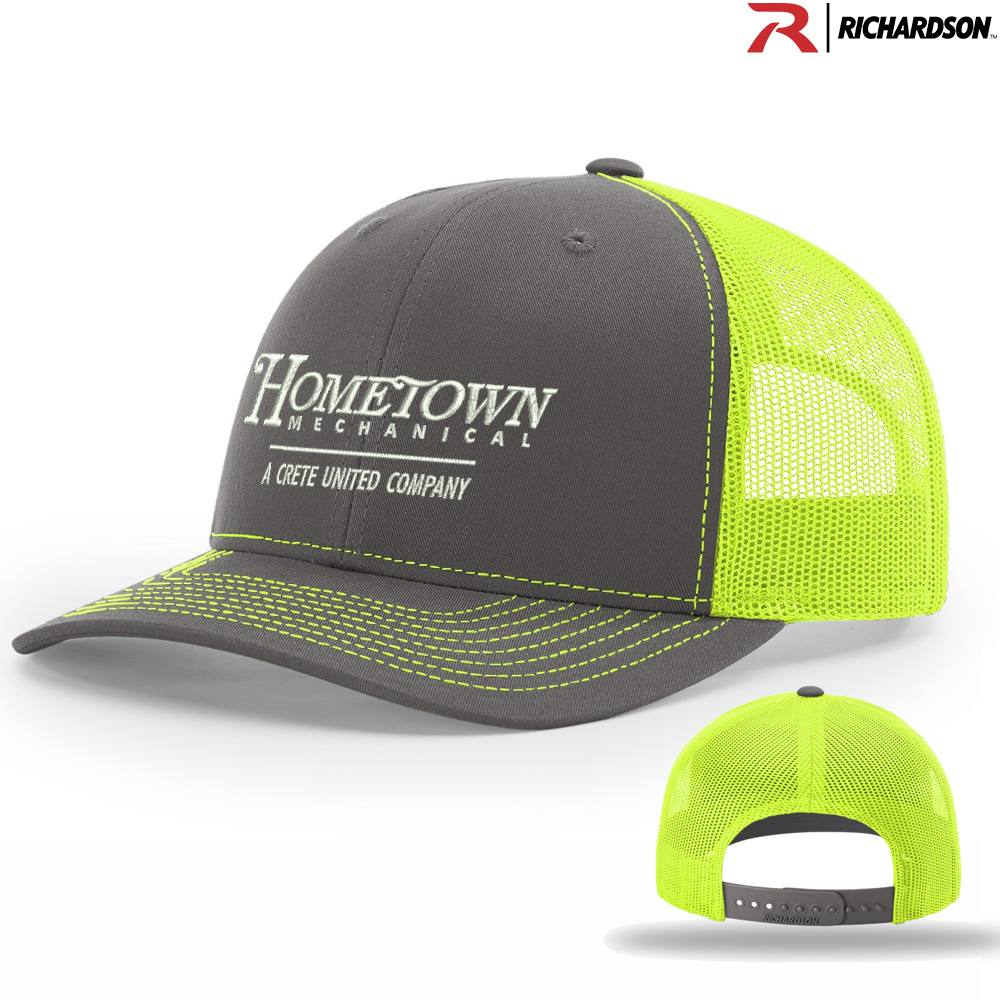 Hometown Richardson Pro Crown Mesh Back Adjustable back cap Split-Charcoal/Neon Yellow