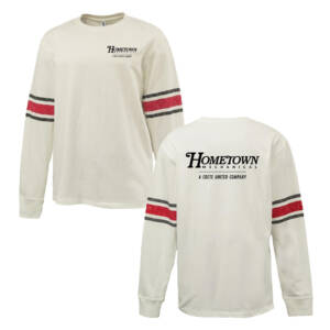 Hometown Pennant HEAVYWEIGHT 8.0 oz. antique white cotton jersey
archive-style printed sleeve stripe-Red/Black Stripe