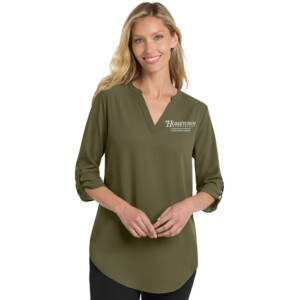 Hometown Port Authority Ladies 3/4-Sleeve Tunic Blouse-Deep Olive